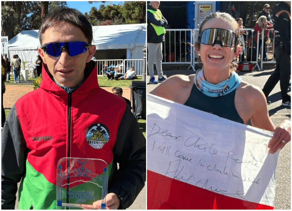 ¡Podios chilenos en Argentina! Geraldo Barra y Constanza Del Puerto 2° de la general en el Maratón de Mendoza